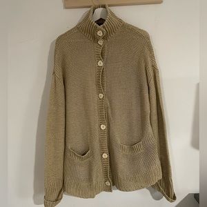 Vintage Ralph Lauren Chunky Sweater Cardigan 100% Linen with Stone Buttons Large
